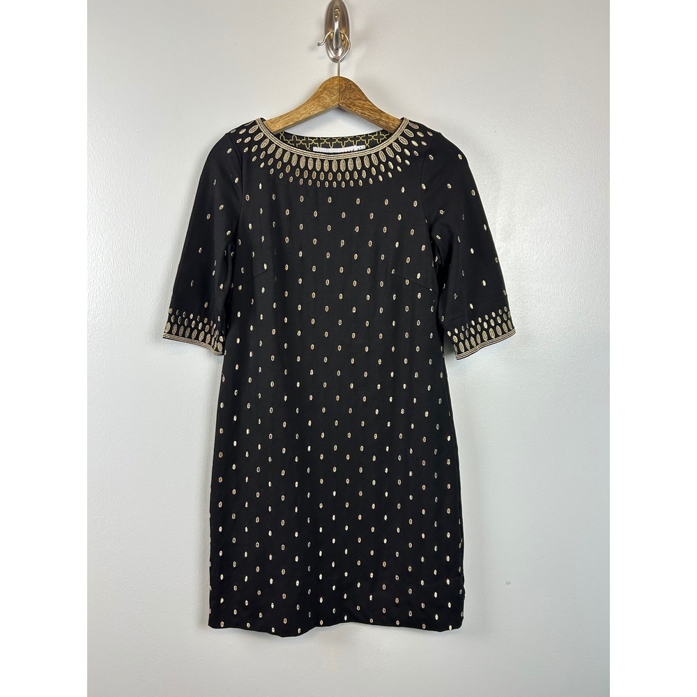Gretchen Scott Rocket‎ Girl Black Gold Metallic Embroidered Shift Dress Small